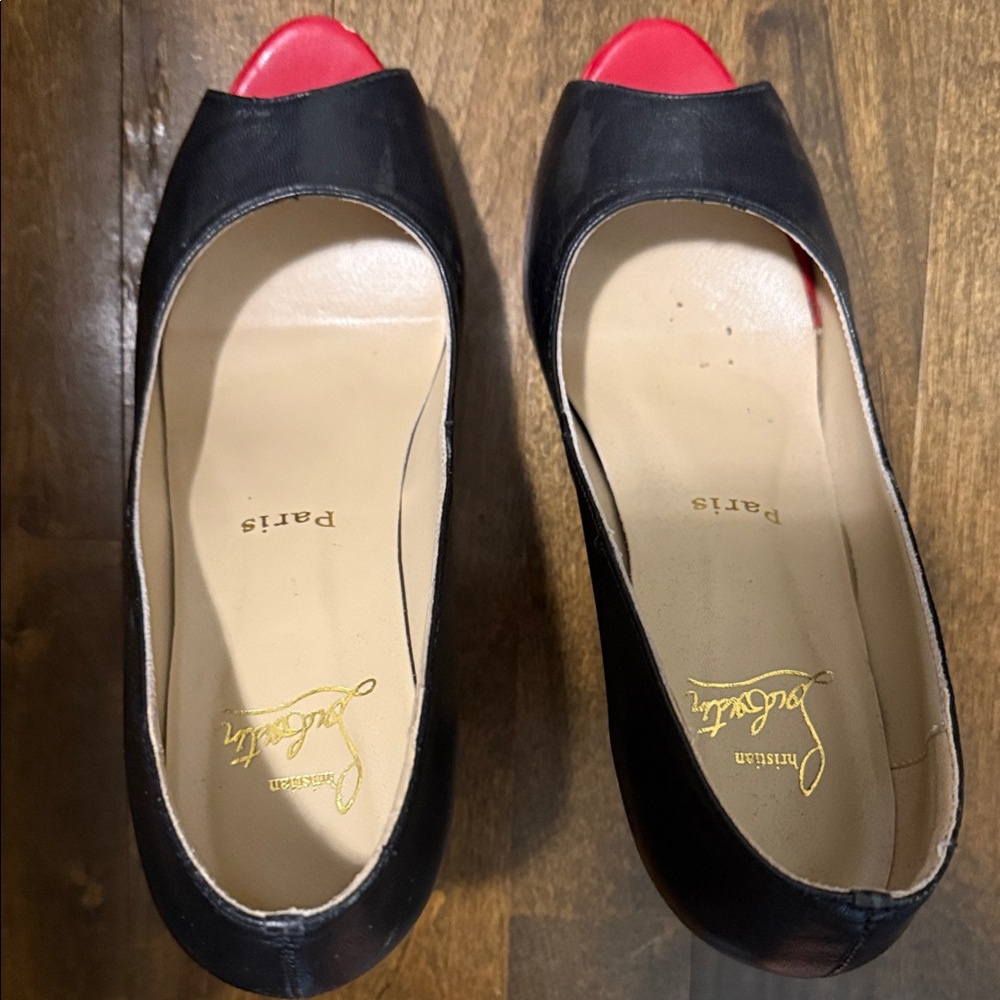 Copy Christian Louboutin Black Heels with Red Peep Toe